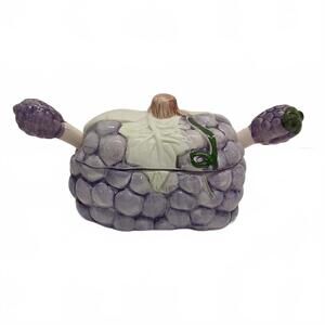 Vintage Grape Motif Jam Double Chamber‎ Serving Set with Spoons